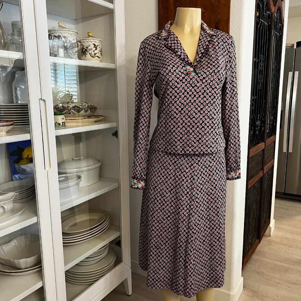 VINTAGE: ROBERT JANAN "Eva" Floral long sleeve Top and Elastic Waist Skirt Set